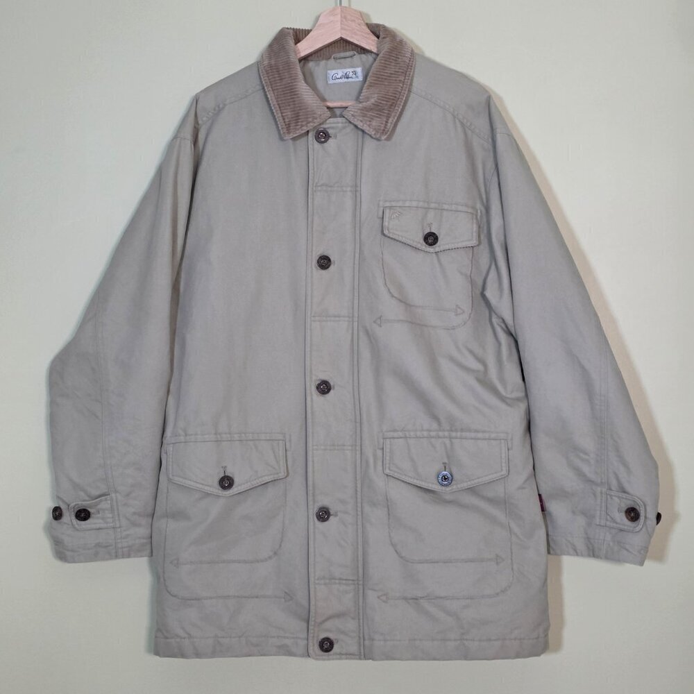 VTG Arnold Palmer Chore Coat Men XL Beige LS Quilt Lined Twill Cotton Zip Jacket